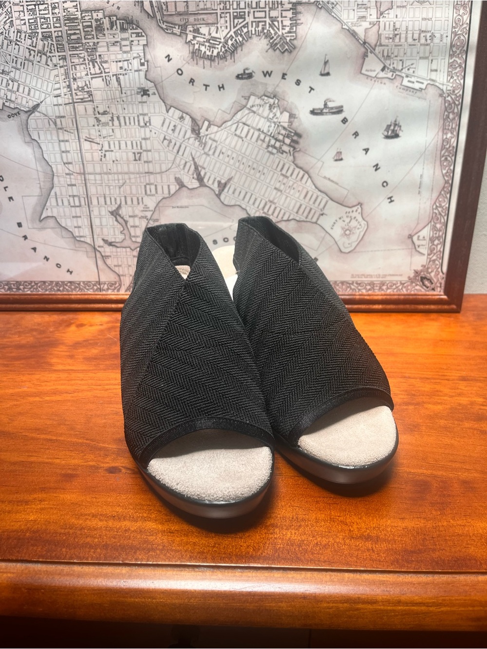 Charleston Shoe Company Black Wedge Sandals Size 7